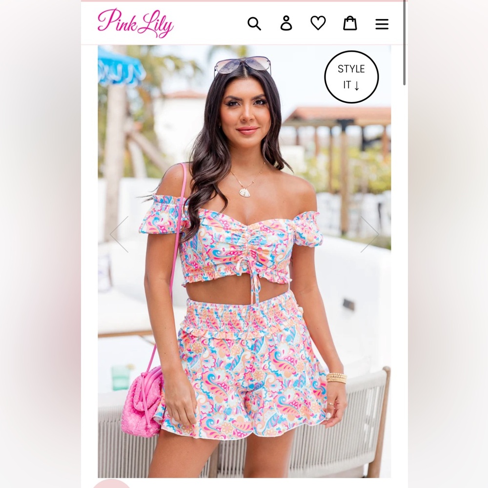 Pink lily Saltwater Sunrise in whimsical wonderland two piece set XS